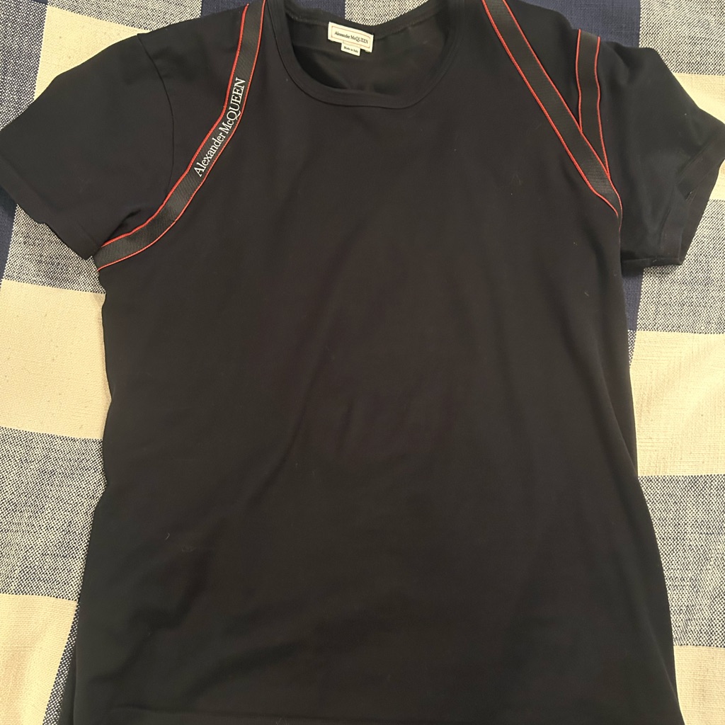 Alexander Mcqueen Black Tee With Red Accents